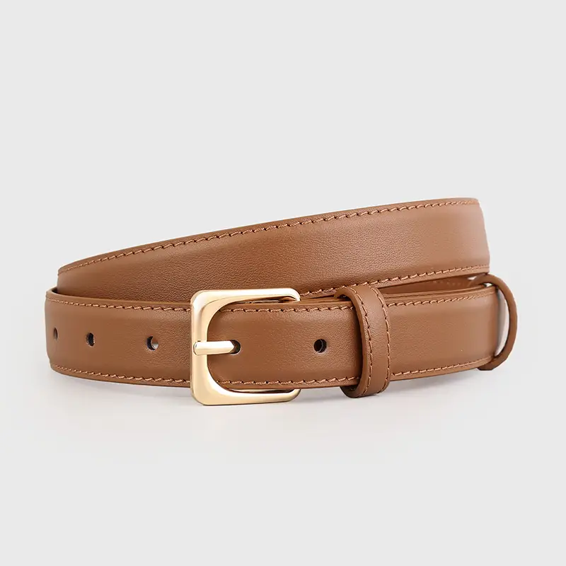 Women's Black Genuine Leather Belt with Gold Buckle - Image 3