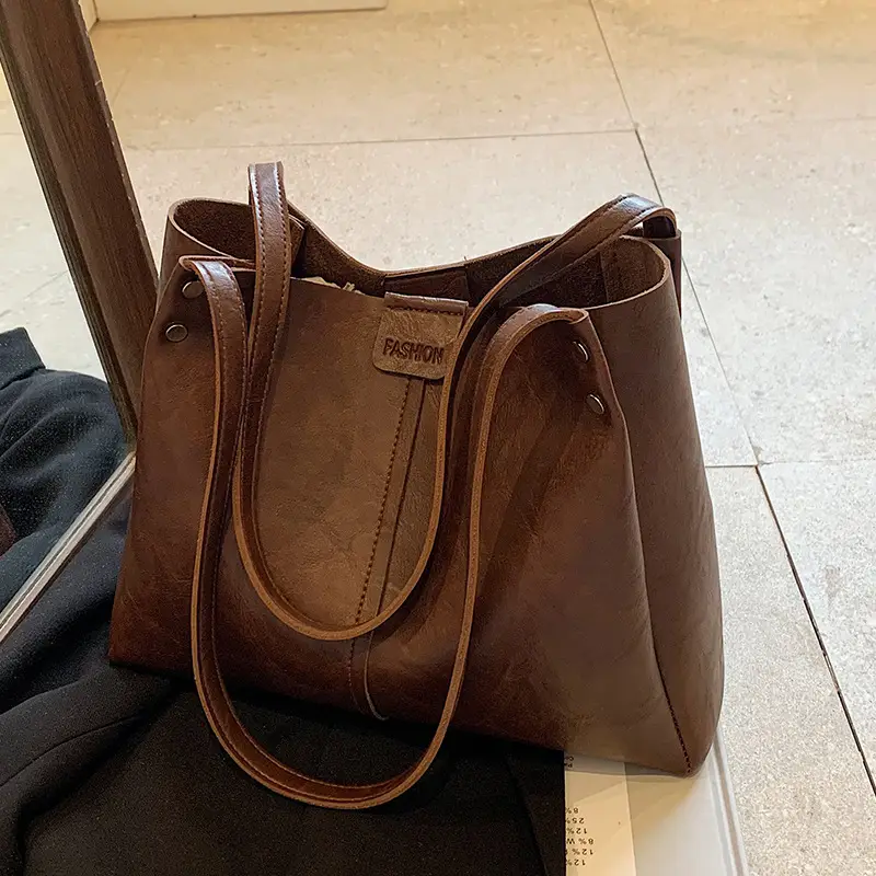 Brown Leather Retro Commuter Tote Bag 2024