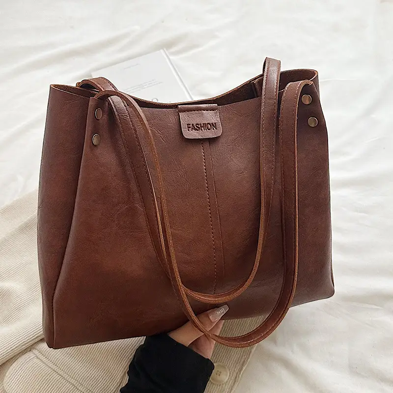 Brown Leather Retro Commuter Tote Bag 2024
