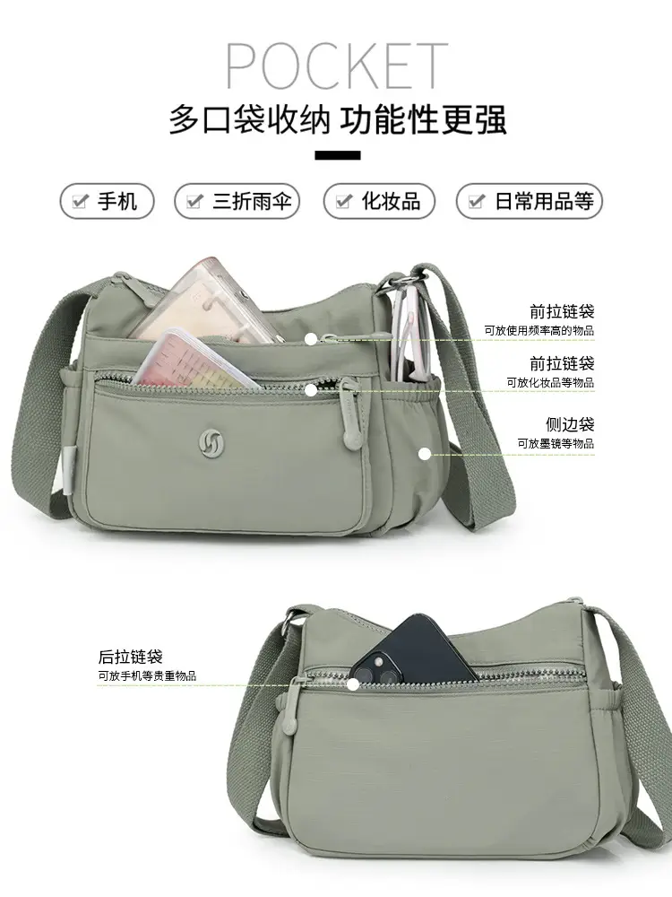Lightweight Nylon Crossbody Bag for Women Grey — feature 17