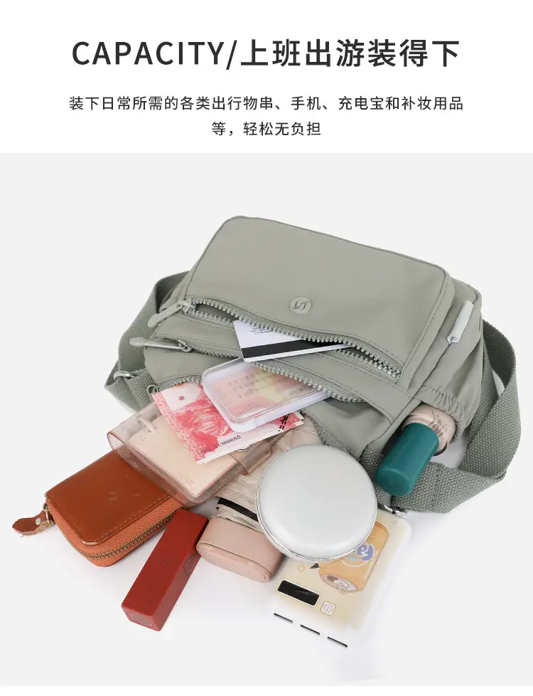 Lightweight Nylon Crossbody Bag for Women Grey — feature 20