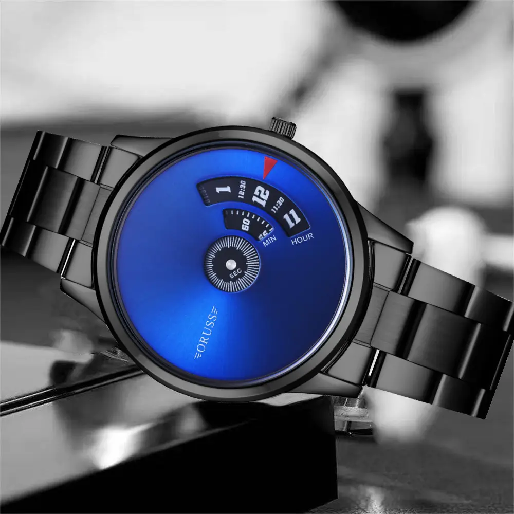 Men's Blue Steel Band Quartz Watch with Digital Display — feature 11