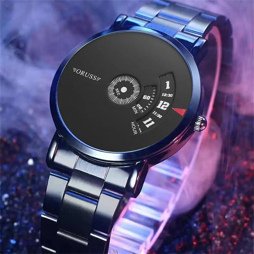 Men's Blue Steel Band Quartz Watch with Digital Display — feature 2