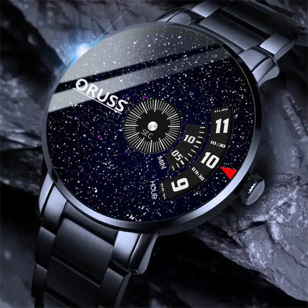 Men's Blue Steel Band Quartz Watch with Digital Display — feature 22