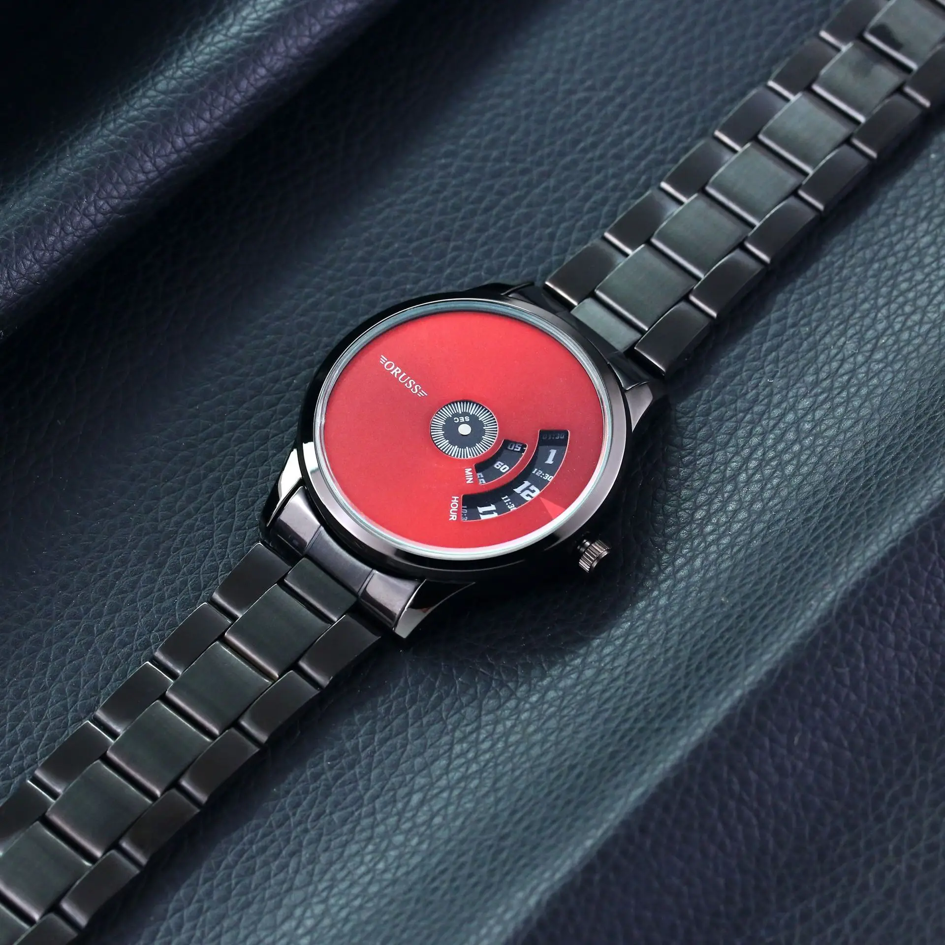 Men's Blue Steel Band Quartz Watch with Digital Display - Image 2