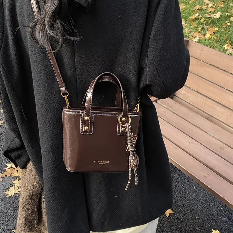 2025 Women's Square Black Shoulder Crossbody Bag with Pendants - Image 2