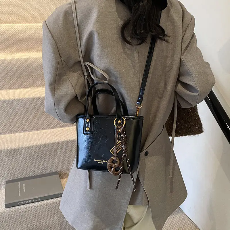 2025 Women's Square Black Shoulder Crossbody Bag with Pendants - Image 3