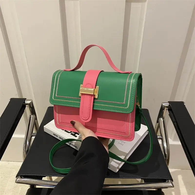Trendy Crossbody Bag with Stitching & Contrast Color - Image 6