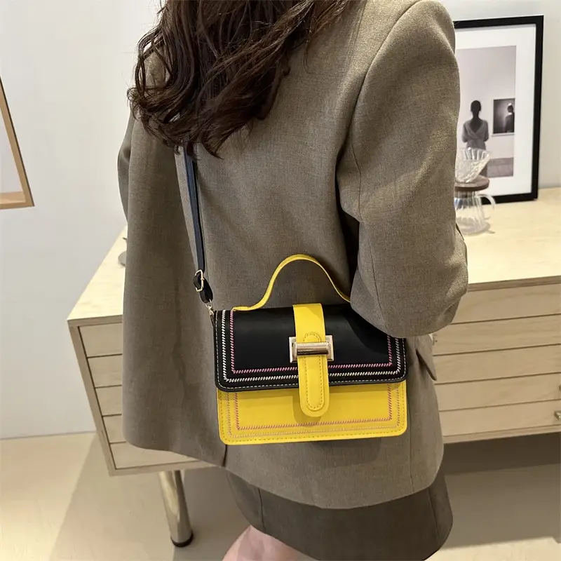Trendy Crossbody Bag with Stitching & Contrast Color - Image 8