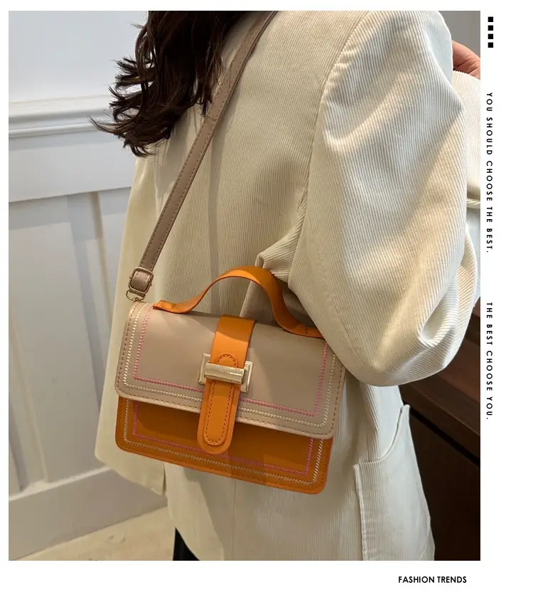 Trendy Crossbody Bag with Stitching & Contrast Color — feature 1