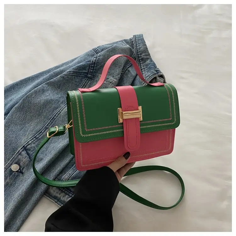 Trendy Crossbody Bag with Stitching & Contrast Color - Image 2