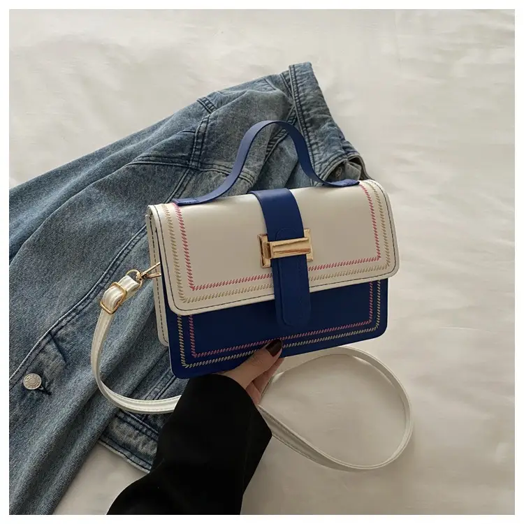 Trendy Crossbody Bag with Stitching & Contrast Color - Image 3