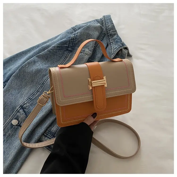 Trendy Crossbody Bag with Stitching & Contrast Color - Image 4