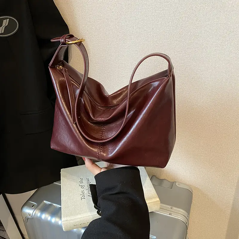 Brown PU Leather Shoulder Bag for Women