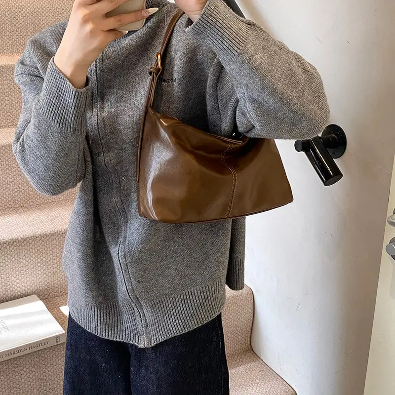 Brown PU Leather Shoulder Bag for Women