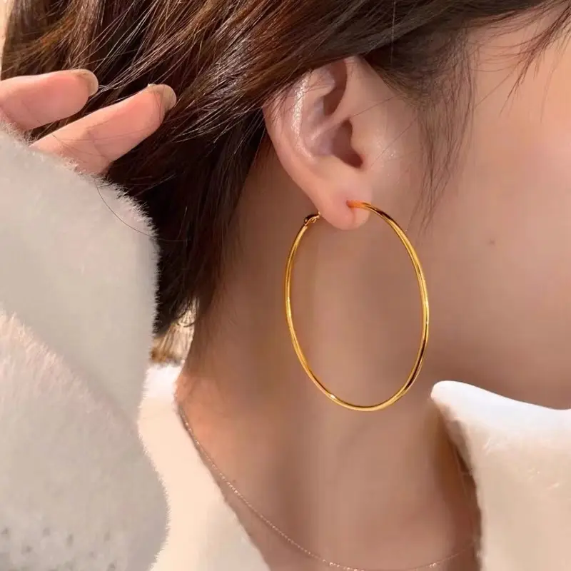 Golden Ring Ear Ring Women's 2024 New Explosive Ear Buckle Light Luxury Advanced Ear Ring Earrings Autumn and Winter Ring Earrings — feature 12