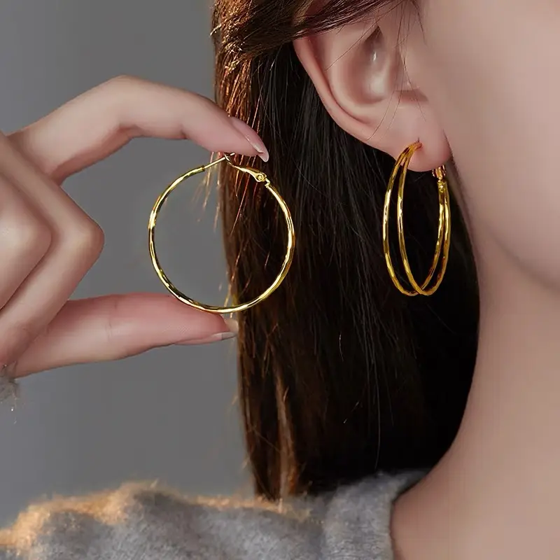 Golden Ring Ear Ring Women's 2024 New Explosive Ear Buckle Light Luxury Advanced Ear Ring Earrings Autumn and Winter Ring Earrings — feature 13
