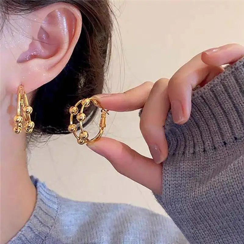 Golden Ring Ear Ring Women's 2024 New Explosive Ear Buckle Light Luxury Advanced Ear Ring Earrings Autumn and Winter Ring Earrings — feature 14
