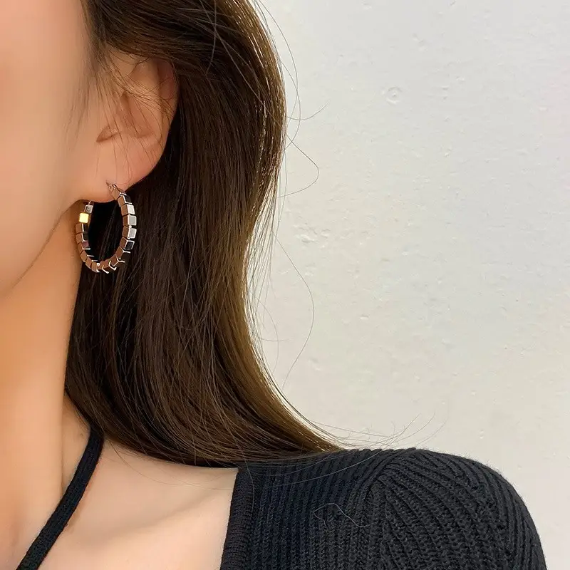 Golden Ring Ear Ring Women's 2024 New Explosive Ear Buckle Light Luxury Advanced Ear Ring Earrings Autumn and Winter Ring Earrings — feature 15