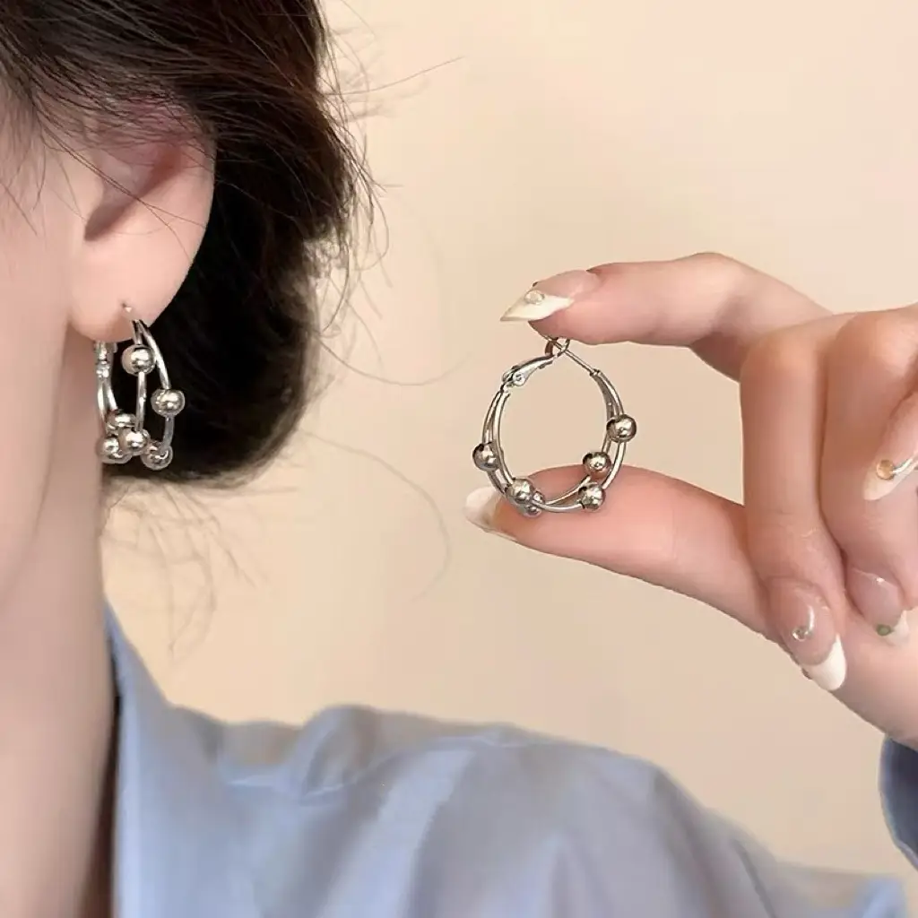 Golden Ring Ear Ring Women's 2024 New Explosive Ear Buckle Light Luxury Advanced Ear Ring Earrings Autumn and Winter Ring Earrings — feature 17