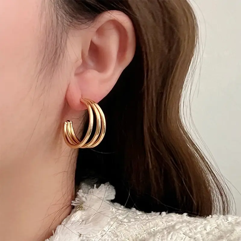 Golden Ring Ear Ring Women's 2024 New Explosive Ear Buckle Light Luxury Advanced Ear Ring Earrings Autumn and Winter Ring Earrings — feature 22