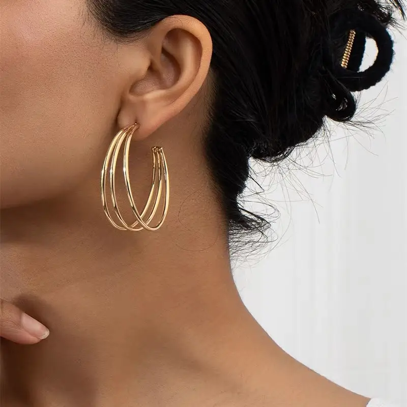 Golden Ring Ear Ring Women's 2024 New Explosive Ear Buckle Light Luxury Advanced Ear Ring Earrings Autumn and Winter Ring Earrings — feature 39