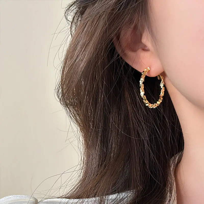 Golden Ring Ear Ring Women's 2024 New Explosive Ear Buckle Light Luxury Advanced Ear Ring Earrings Autumn and Winter Ring Earrings — feature 46
