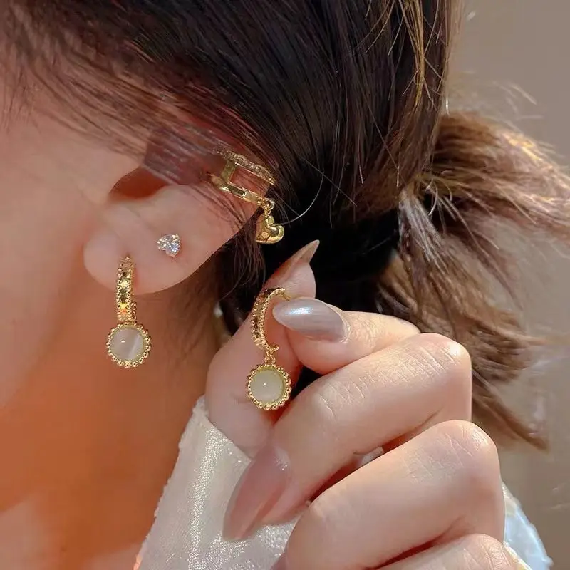 Golden Ring Ear Ring Women's 2024 New Explosive Ear Buckle Light Luxury Advanced Ear Ring Earrings Autumn and Winter Ring Earrings