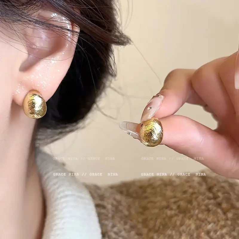 Golden Ring Ear Ring Women's 2024 New Explosive Ear Buckle Light Luxury Advanced Ear Ring Earrings Autumn and Winter Ring Earrings