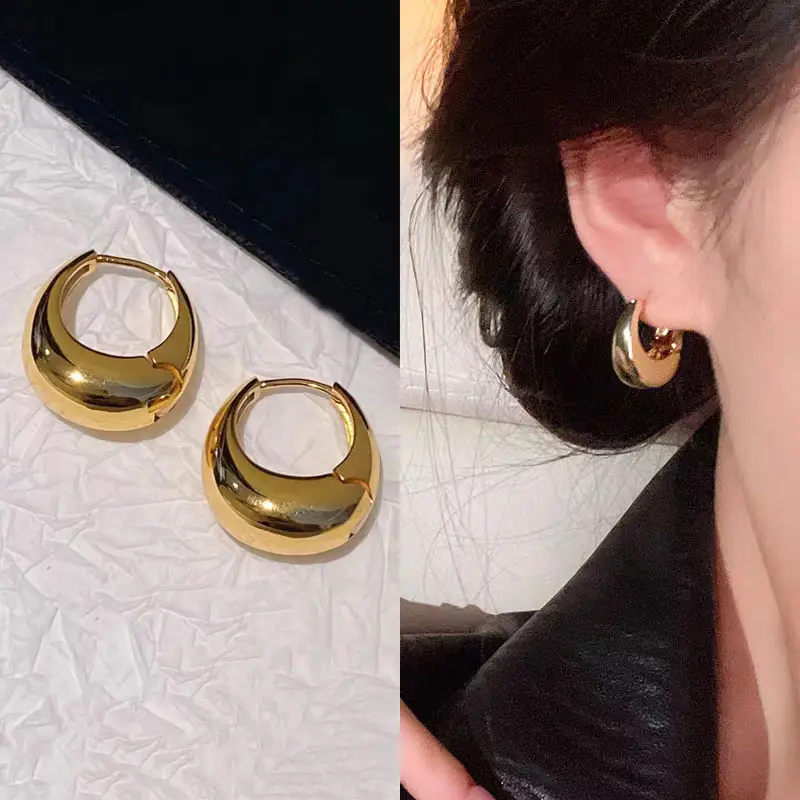 Golden Ring Ear Ring Women's 2024 New Explosive Ear Buckle Light Luxury Advanced Ear Ring Earrings Autumn and Winter Ring Earrings