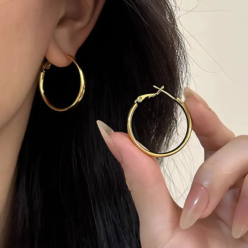 Golden Ring Ear Ring Women's 2024 New Explosive Ear Buckle Light Luxury Advanced Ear Ring Earrings Autumn and Winter Ring Earrings