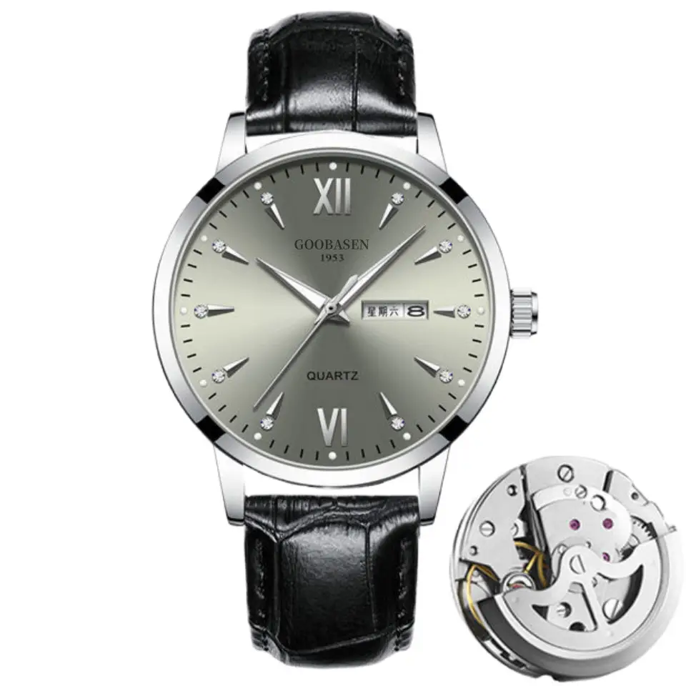 Guberson Men's Skeleton Watch Silver Stainless Steel Large Dial - Image 2