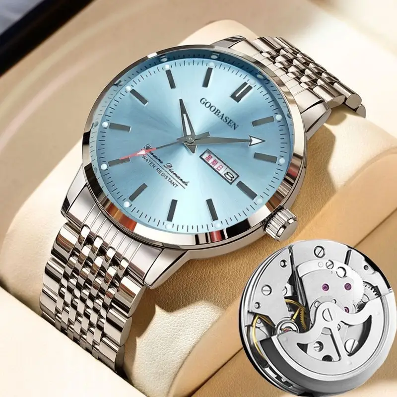 Guberson Men's Skeleton Watch Silver Stainless Steel Large Dial - Image 3