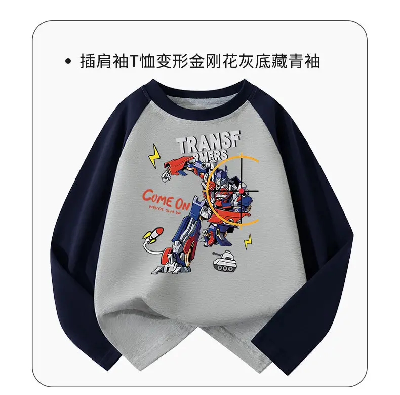 Boys Pure Cotton Cartoon Long Sleeve T-Shirt Grey Black 110-160cm — feature 12