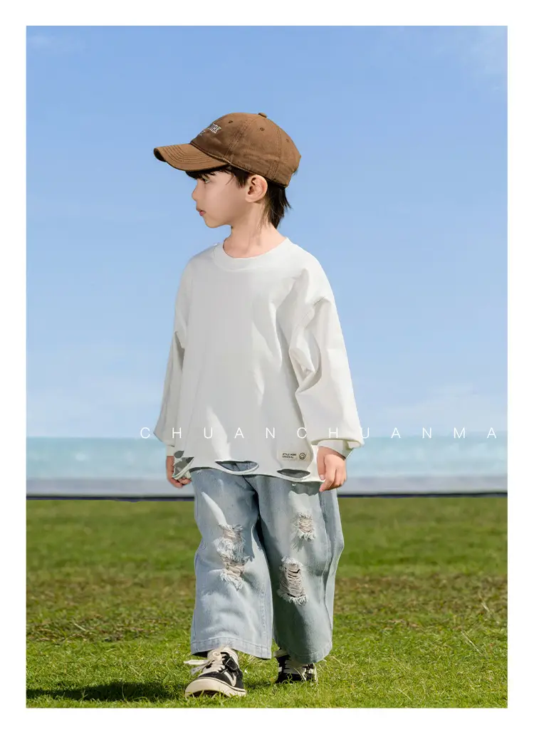 Kids Cotton T-Shirt White Loose Fit for Boys — feature 14