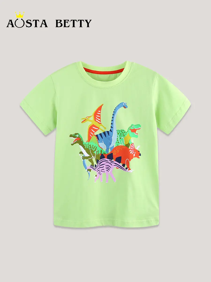 Dinosaur Printed Kids Sweatshirt Green Crew Neck - Image 2