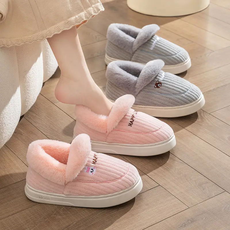 Cotton Winter Slippers Women Orange Plush Warm - Image 35