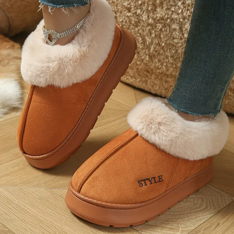 Cotton Winter Slippers Women Orange Plush Warm - Image 14
