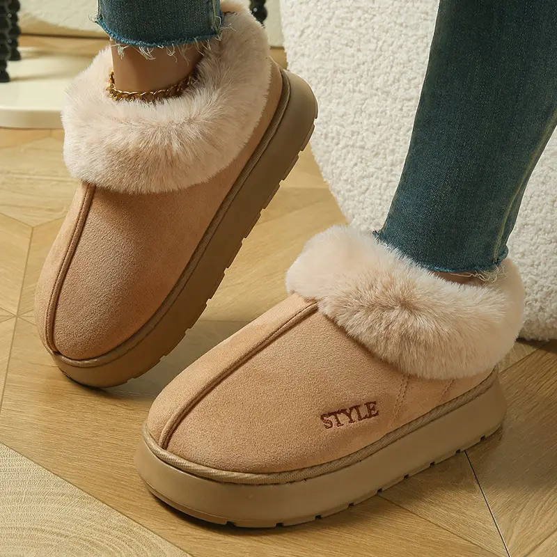 Cotton Winter Slippers Women Orange Plush Warm - Image 15