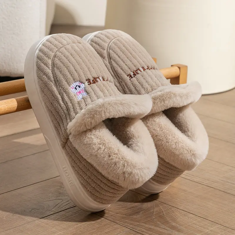 Cotton Winter Slippers Women Orange Plush Warm - Image 2