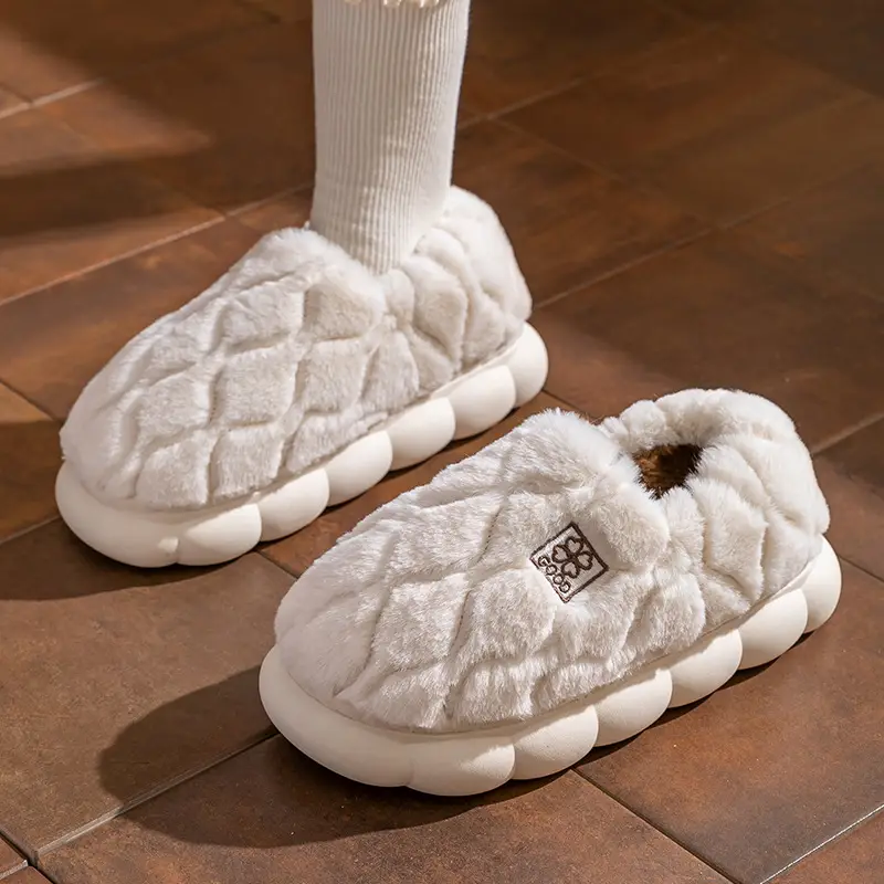 Cotton Winter Slippers Women Orange Plush Warm - Image 20
