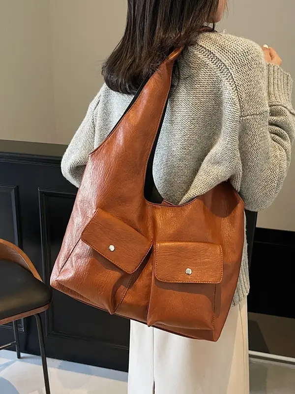 Black Leather Retro Shoulder Bag for Women 2024 - Image 4