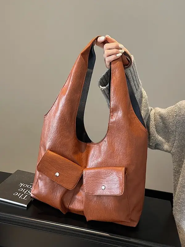 Black Leather Retro Shoulder Bag for Women 2024 - Image 5