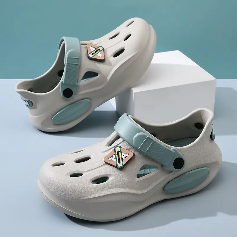 Summer Height-increasing Slippers Hole Shoes Women's Outer Wear Thick Sole Non-smelly Feet Non-slip Breathable EVA Contrast Color Wear-resistant Baotou Drag - Image 7