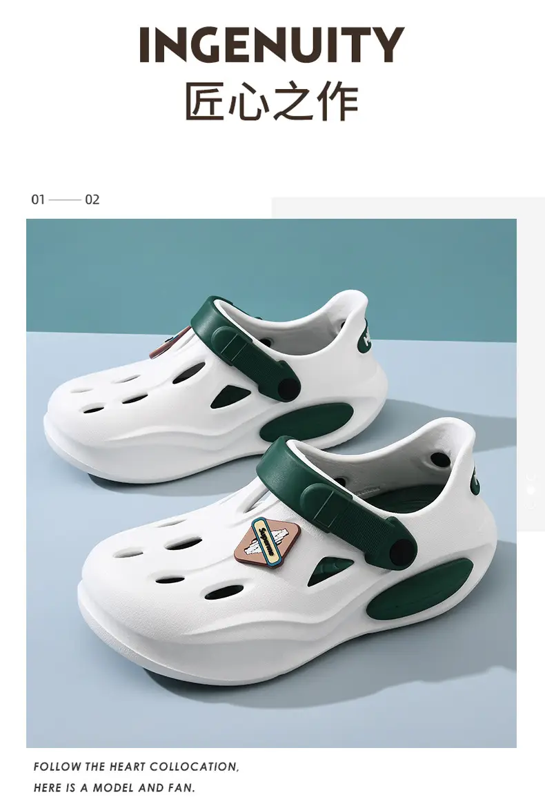 Summer Height-increasing Slippers Hole Shoes Women's Outer Wear Thick Sole Non-smelly Feet Non-slip Breathable EVA Contrast Color Wear-resistant Baotou Drag — feature 10