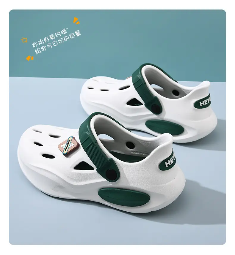 Summer Height-increasing Slippers Hole Shoes Women's Outer Wear Thick Sole Non-smelly Feet Non-slip Breathable EVA Contrast Color Wear-resistant Baotou Drag — feature 12