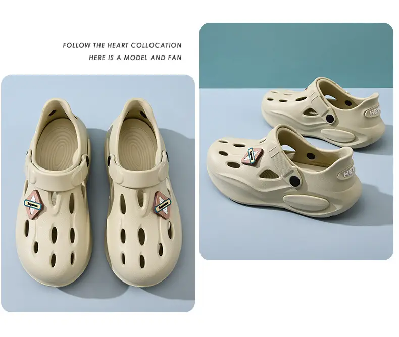 Summer Height-increasing Slippers Hole Shoes Women's Outer Wear Thick Sole Non-smelly Feet Non-slip Breathable EVA Contrast Color Wear-resistant Baotou Drag — feature 13