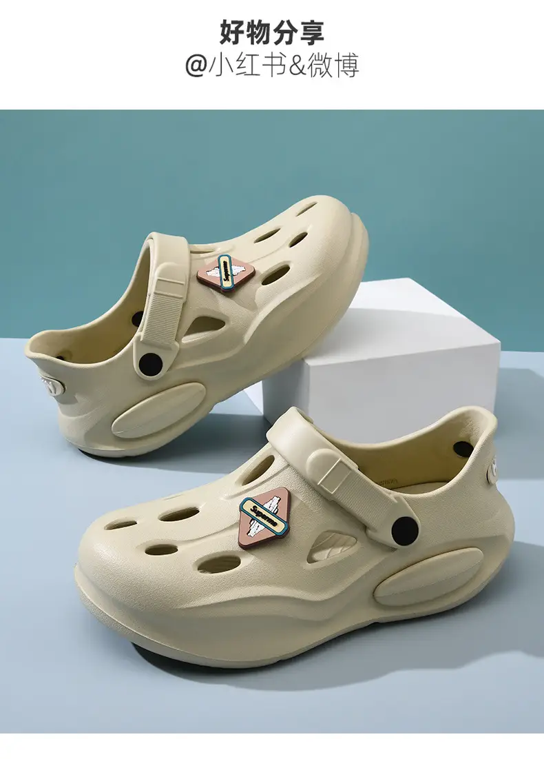 Summer Height-increasing Slippers Hole Shoes Women's Outer Wear Thick Sole Non-smelly Feet Non-slip Breathable EVA Contrast Color Wear-resistant Baotou Drag — feature 14
