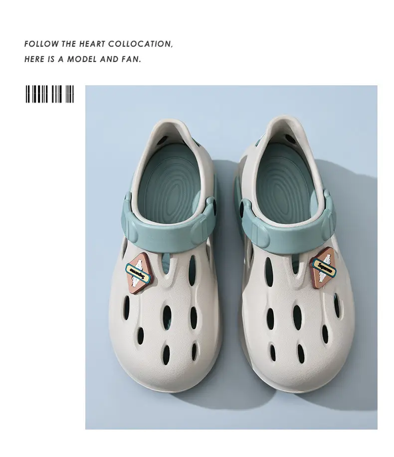 Summer Height-increasing Slippers Hole Shoes Women's Outer Wear Thick Sole Non-smelly Feet Non-slip Breathable EVA Contrast Color Wear-resistant Baotou Drag — feature 16