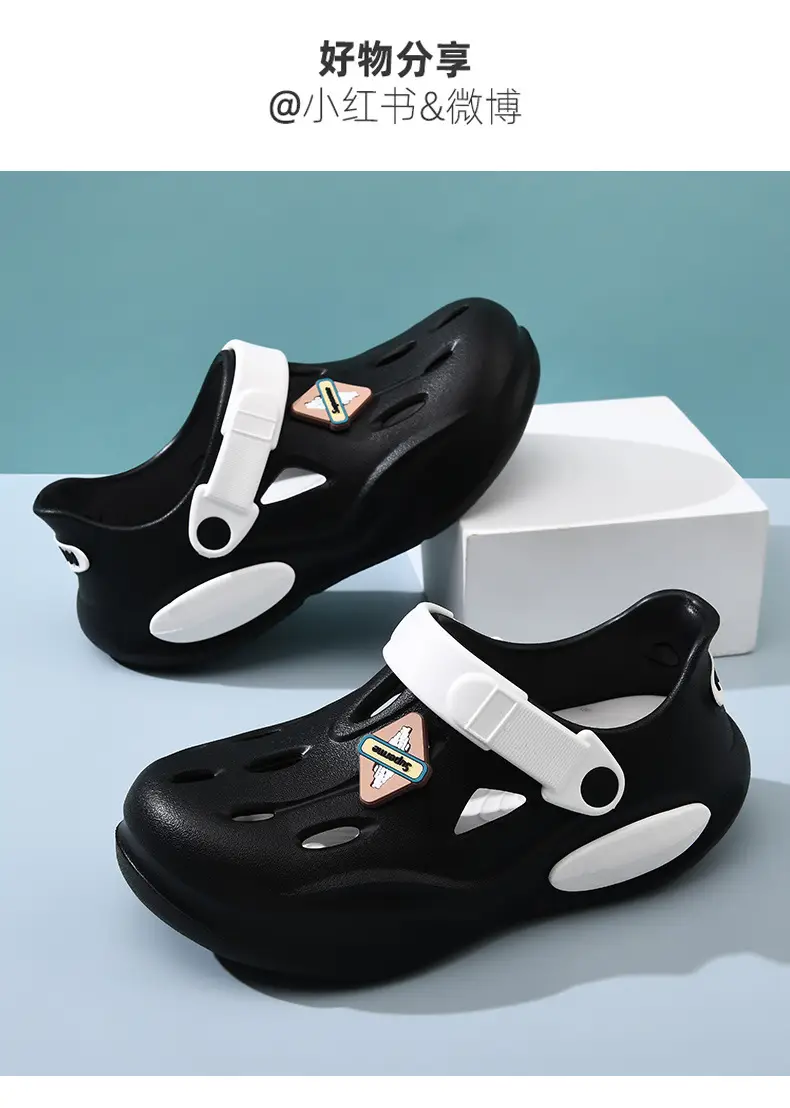 Summer Height-increasing Slippers Hole Shoes Women's Outer Wear Thick Sole Non-smelly Feet Non-slip Breathable EVA Contrast Color Wear-resistant Baotou Drag — feature 19